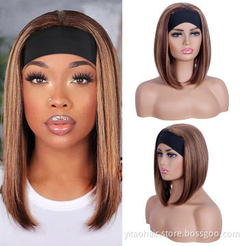 Mixed wig highlight brown short straight hair synthetic hair wig brown lady loose short straight wig